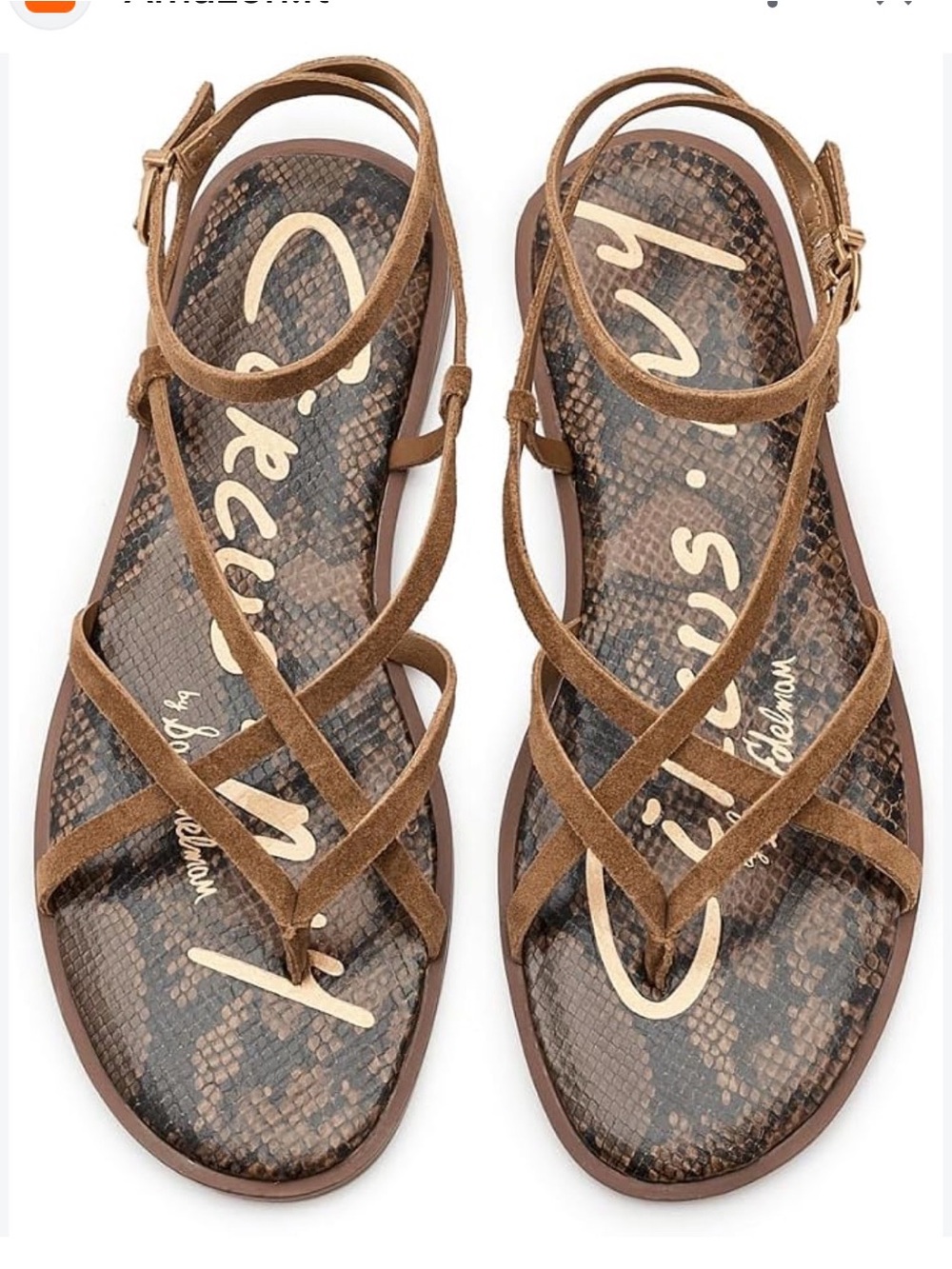Circus by Sam Edelman Brown Snake-Print Strappy Suede Sandals